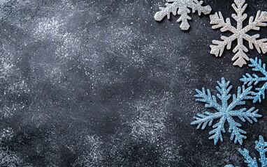 Decorative snowflakes on a dark background, creating a festive winter atmosphere for holiday celebrations