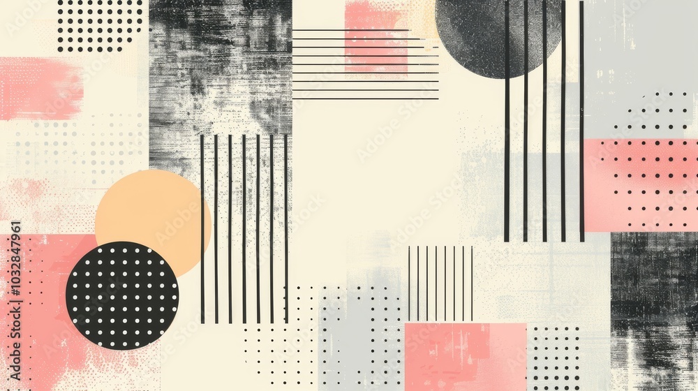 Fototapete A clean and minimalistic geometric design with Scandinavian colors, using abstract shapes like rectangles and circles