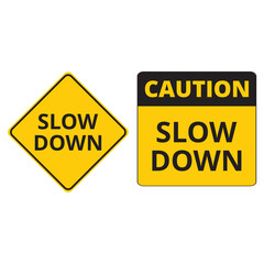 Yellow and black slow down signs on a white background