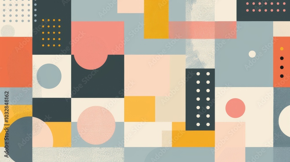 Fototapete A clean and minimalistic geometric design with Scandinavian colors, using abstract shapes like rectangles and circles