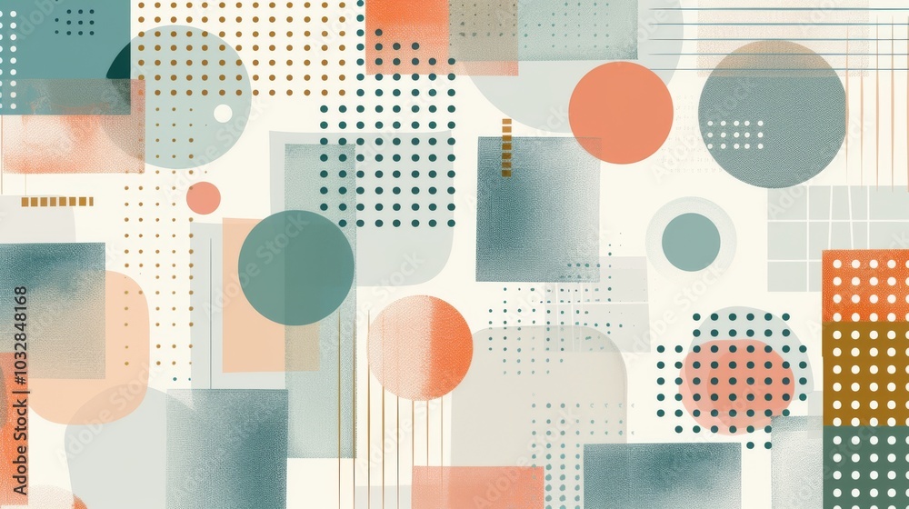 Fototapete A clean and minimalistic geometric design with Scandinavian colors, using abstract shapes like rectangles and circles