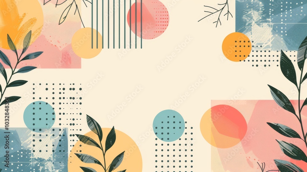 Fototapete A clean and minimalistic geometric design with Scandinavian colors, using abstract shapes like rectangles and circles