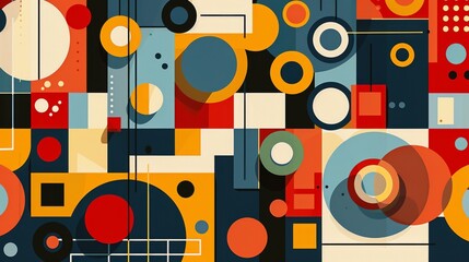 Obraz premium A clean and minimalistic geometric design with Scandinavian colors, using abstract shapes like rectangles and circles