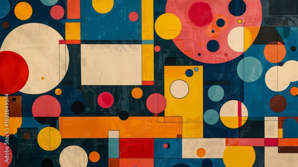 Fototapete A clean and minimalistic geometric design with Scandinavian colors, using abstract shapes like rectangles and circles