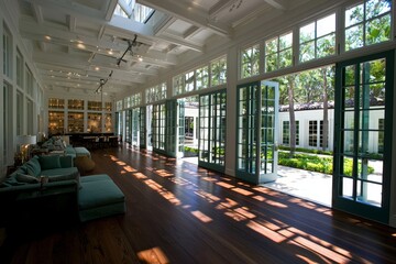 Obraz premium Master suite features a large sunroom with a solarium-style roof.