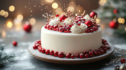 Colorful celebration birthday cake with colorful birthday candles and sparklers against a blue background