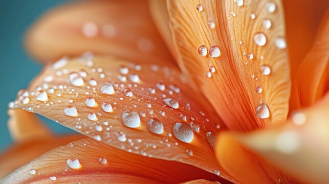 Close-up shot of orange flower with water drops with slightly blurred background with space for text or captions