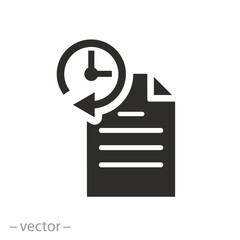 clock with paper checklist, history document icon, list order payment or hour purchase, note information, flat vector illustration