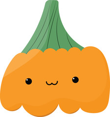 Cute orange pumpkin in kawaii style. Japanese style of pumpkin. Cartoon pumpkin