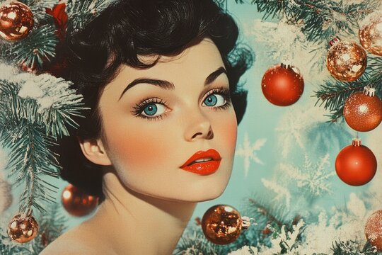 holiday pop art decorations, a festive christmas pop art collage set against a nostalgic background, capturing the holiday cheer with vibrant decorations