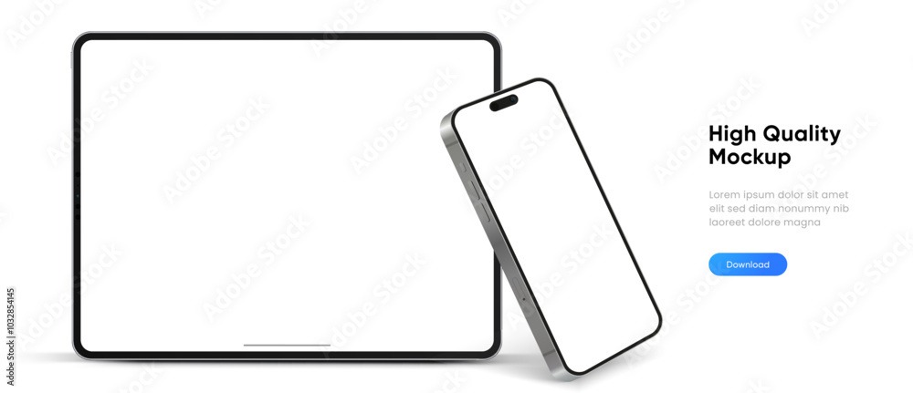 Poster modern tablet mockup front view and high quality smartphone and tablet mockup isolated on white back