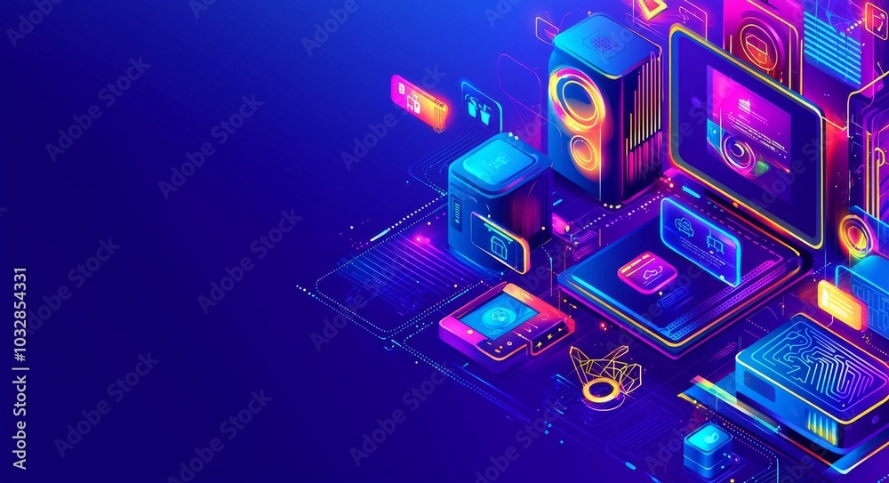 Poster smart home system technology using wireless internet of things isometric concept. mobile application