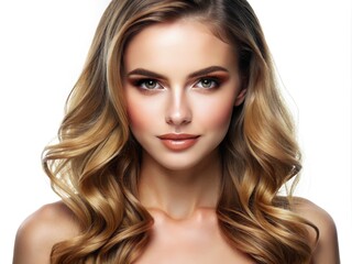 Fototapeta premium Close-up of a woman with clear skin and wavy blonde hair in a studio setting. Generative AI