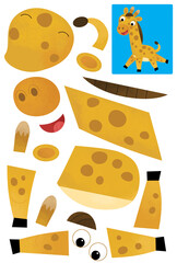 cartoon scene with character puzzle cutout educational exercise manual work with scissors african animal giraffe illustration for children cutout