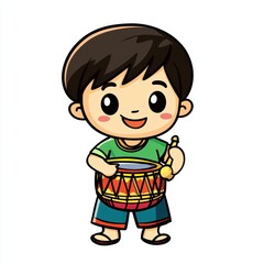 Obraz premium Cute Cartoon Boy Playing Drum Illustration