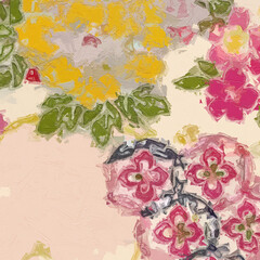Oil paintings and various flowers, roses, peonies, cranes, lotus leaves, lotus flowers,...