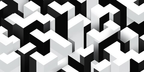 Black and white minimalistic abstract geometric seamless pattern featuring microcosm geometry elements. Ideal for wallpaper and decorative texture backdrops.