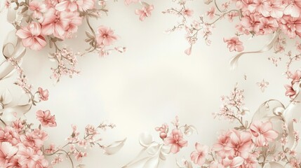Fototapeta premium Elegant floral border with delicate pink blossoms reflecting girlhood design aesthetic