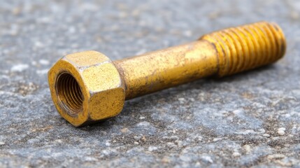 Brass Bolt Macro: A close-up shot of a brass bolt, its intricate details and weathered surface highlighted against a rough, textured backdrop.