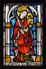 Saint Catherine of Alexandria. A stained-glass window in Kościół Świętej Trójcy [Holy Trinity...