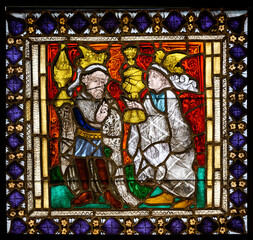 The Adoration of the Magi. A two-part series stained-glass window in Kościół Świętej Trójcy...