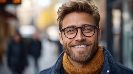 Obraz premium Smiling Man in Urban Setting