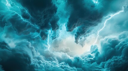 A raging storm unfurls as powerful lightning bolts tear through a dense blue smoke cloud at the bottom.
