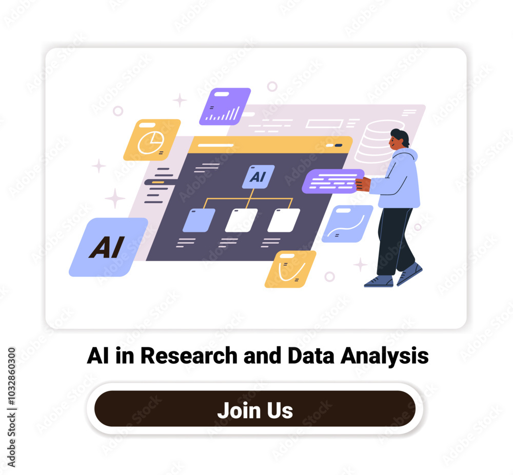 Poster ai in research and data analysis concept man interacting with digital interface displaying charts an