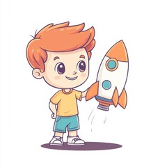 Cute Cartoon Boy with Rocket Illustration