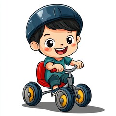 Cute Cartoon Boy Riding a Tricycle