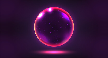Crystal magic ball, mystic prophecy orb, oracle sphere with sparkling stars. Fantasy vector illustration.