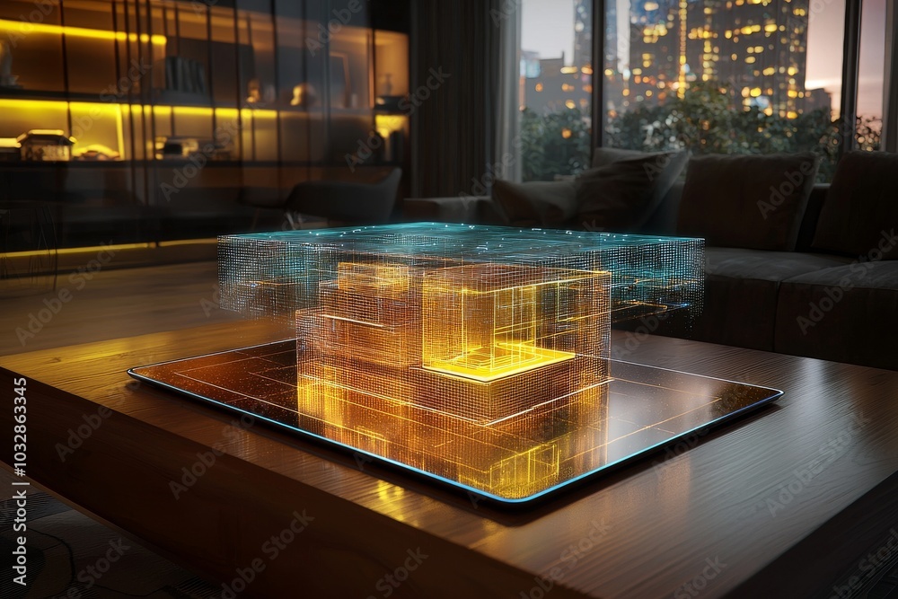 Poster with a smart home, you can control and automate various electronic devices with a touchscreen tablet