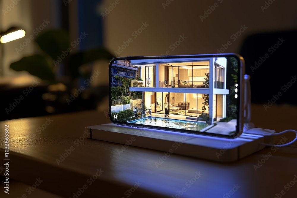 Poster an icon representing smart home control is displayed on the display of a smartphone screen as a mini