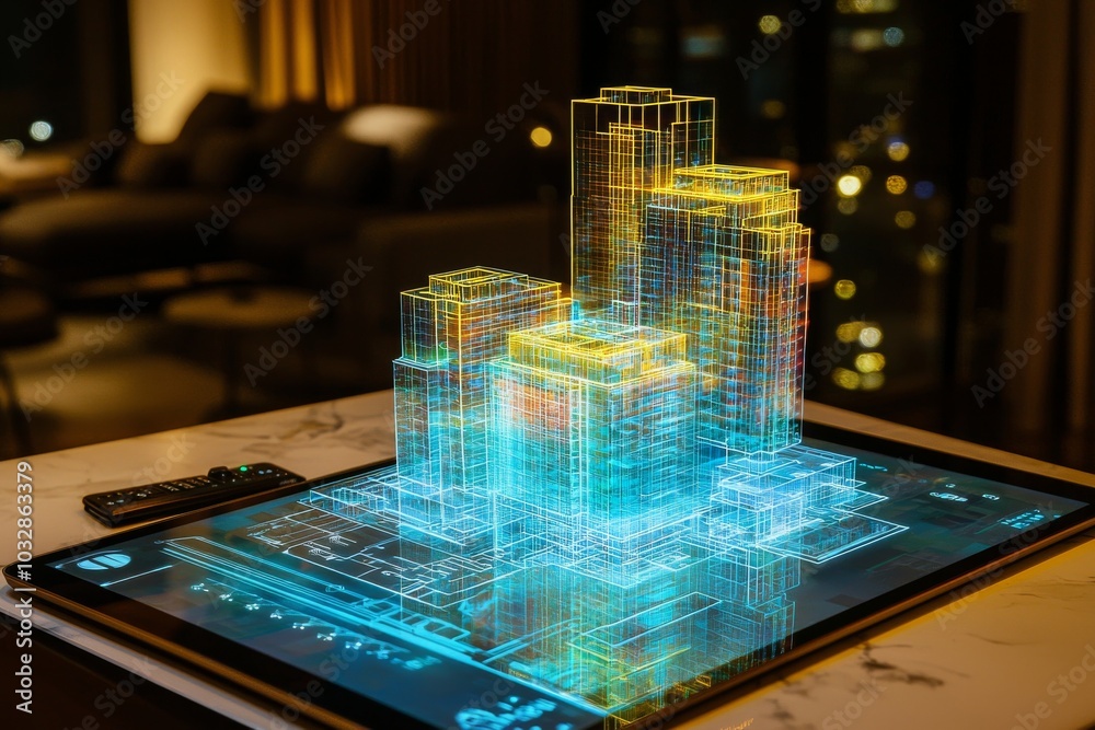 Poster it displays a miniature model of a house with icons representing various electronic devices that can