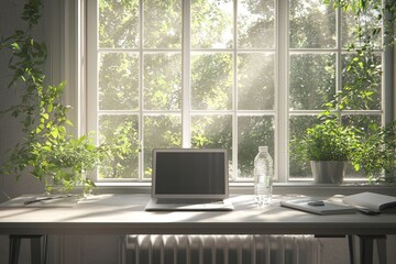 This treadmill pad is placed under a standing desk in a bright home office setting, encouraging a healthy work-life balance