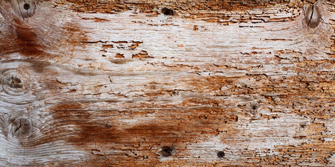 Wooden background of antique boards brown color. Panorama