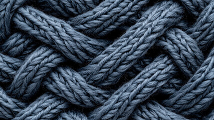 A close-up view of dark blue braided ropes, showcasing intricate weaving patterns and textures.