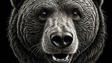 Happy Bear Face With Friendly Expressions: Sketch with Delicate Fur Details generative ai