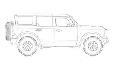 Detailed Outline Drawing of an SUV, Vehicle Blue Print