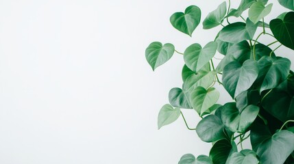 Vining jungle plant with heart-shaped leaves emerges from a white backdrop, isolated with a clipping path.