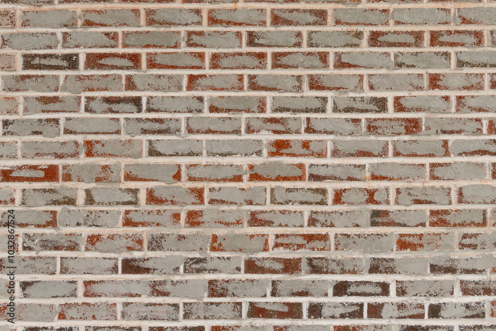 Wall mural red brick background that has grey paint pattern full copy space. full frame red brick background th