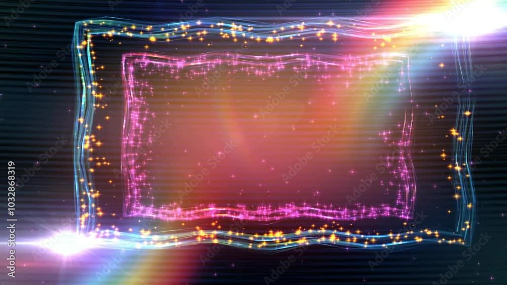 Wall mural abstract luminous glowing frame with sparkling lights on a dark background.