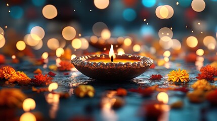  Diwali and Dipawali - Hindu festival of lights. A candle, a lantern on the road.