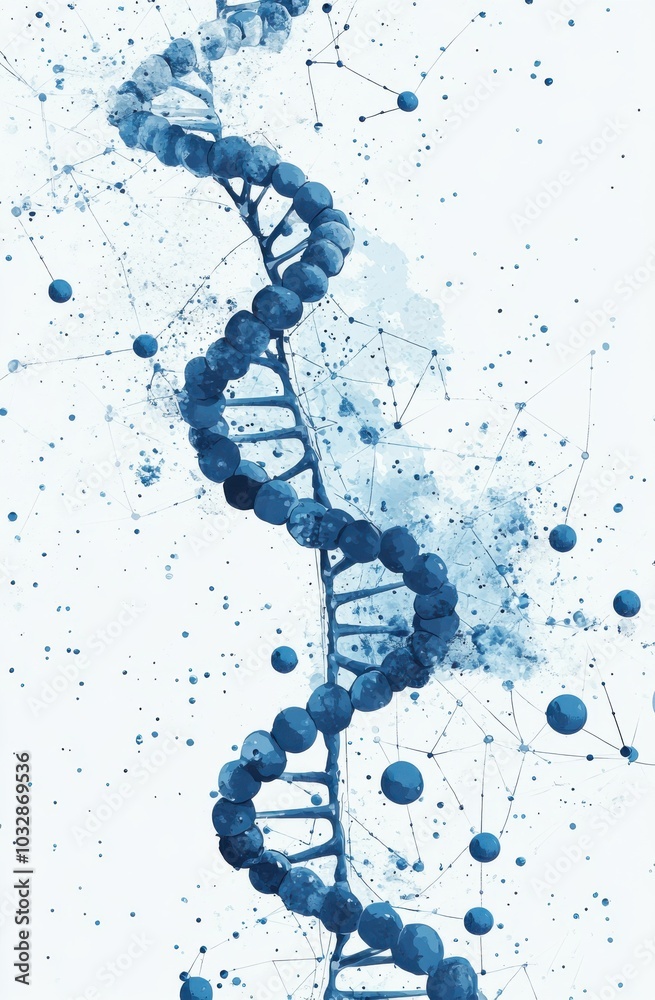 Canvas Prints Blue background with a 3D DNA structure and molecular connections illustrating genetic science and biotechnology concepts