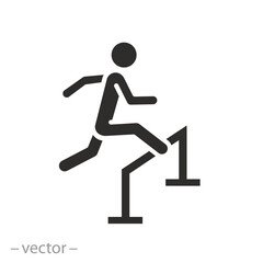 athlete jumping over barrier, hurdle jump icon, runner with obstacle, hurdler challenge skill, motivation way concept, flat vector illustration