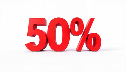 Bold red 3D 50% text on white background for half-price sales