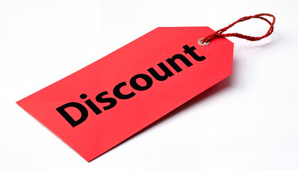 Red Discount tag with string on white background for retail sales