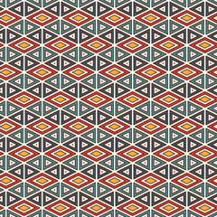 Ethnic, tribal seamless surface pattern. Native americans style background. Repeated diamond, triangles ornament. Geometric figures motif. Boho chic digital paper, textile print. Modern geo wallpaper.