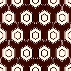 Contemporary honeycomb geometric pattern. Repeated hexagon ornament. Modern mosaic tiles background. Seamless surface abstract design. Geo wallpaper. Digital paper, textile print. Vector illustration