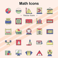 Icons representing mathematical concepts and symbols.